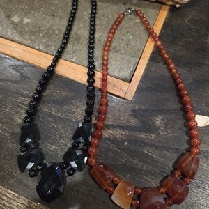 Beaded Statement Necklace - Red Agate Look